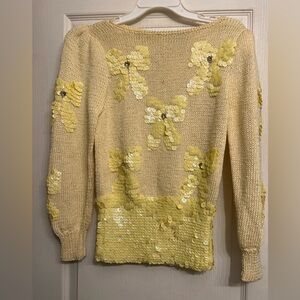Vintage yellow sweater with sequin bows and heart rhinestones sz small